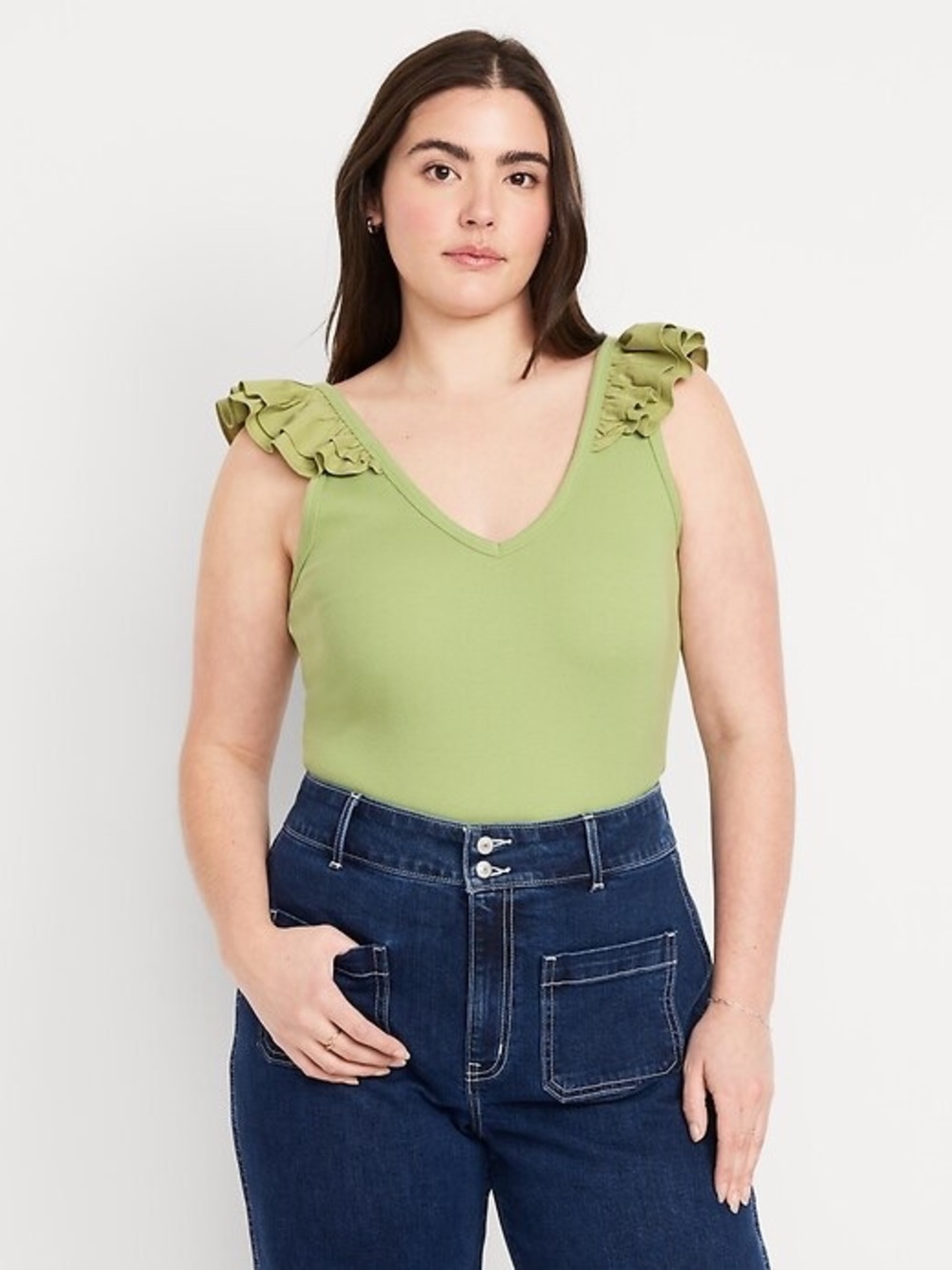 Old Navy Sleeveless Ruffle Shoulder V-Neck Tank Top - Green